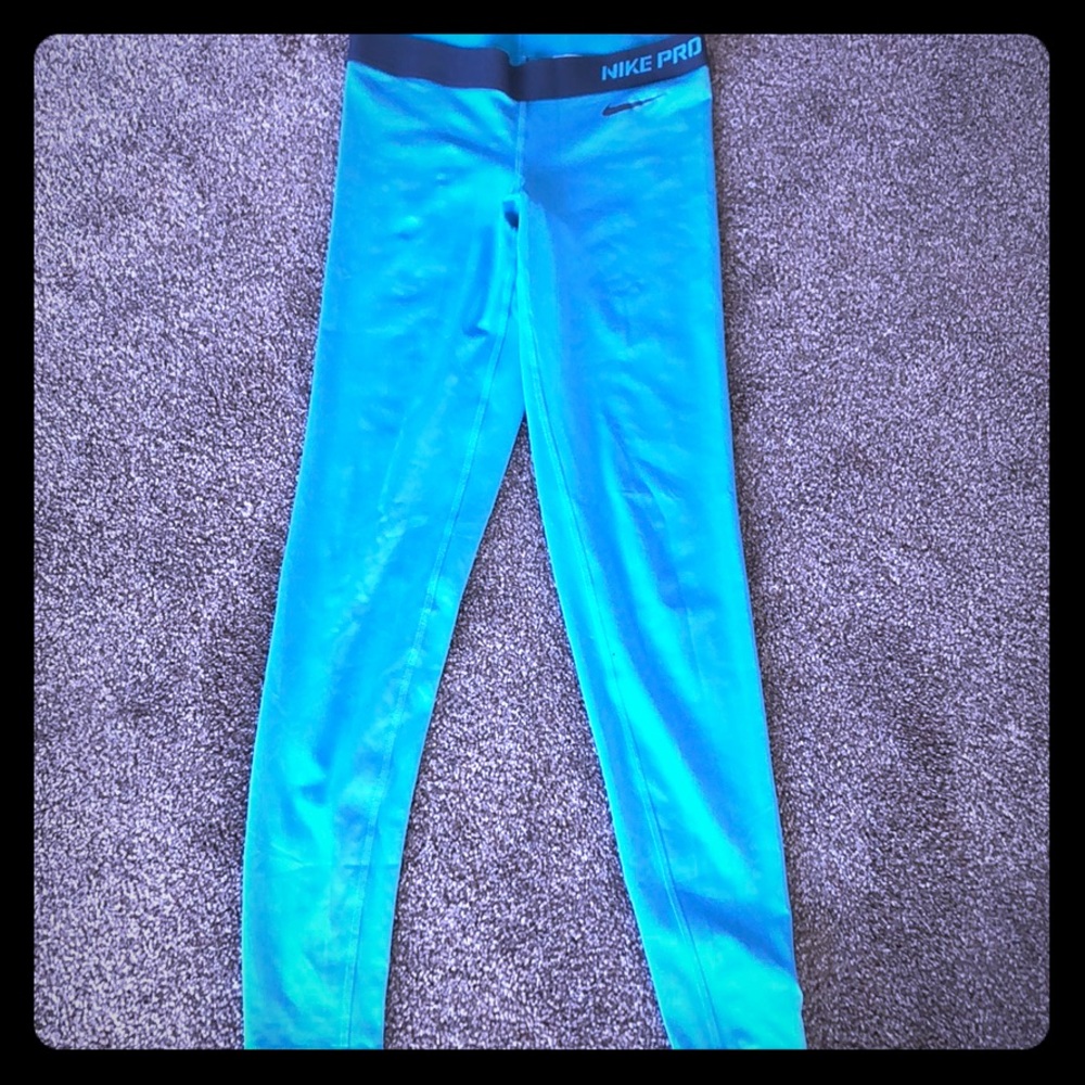 Aqua blue Nike Pro tights leggings activewear xs